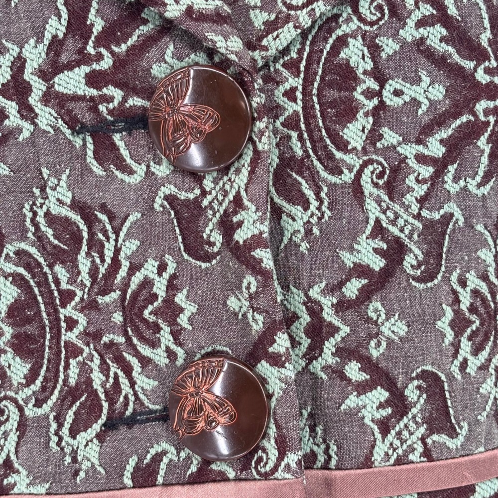 Anthropologie Young Essence Jacquard Embroidered 2-Button Blazer Green Sz M - Picture 5 of 8